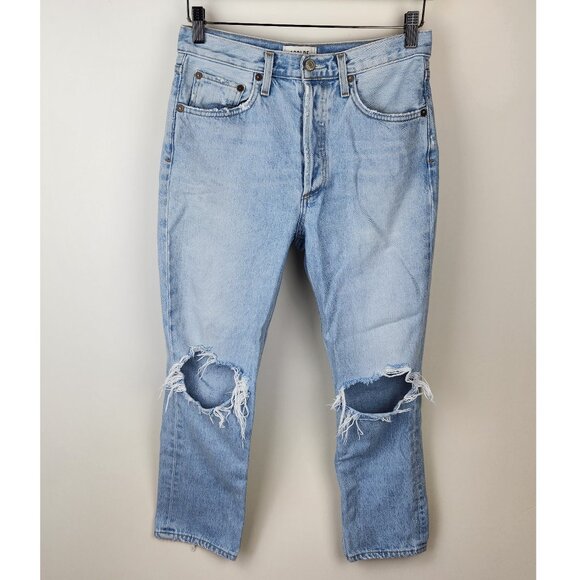 Agolde Riley High Rise Button Fly Distressed Straight Crop Jeans sz 27 - Picture 1 of 12